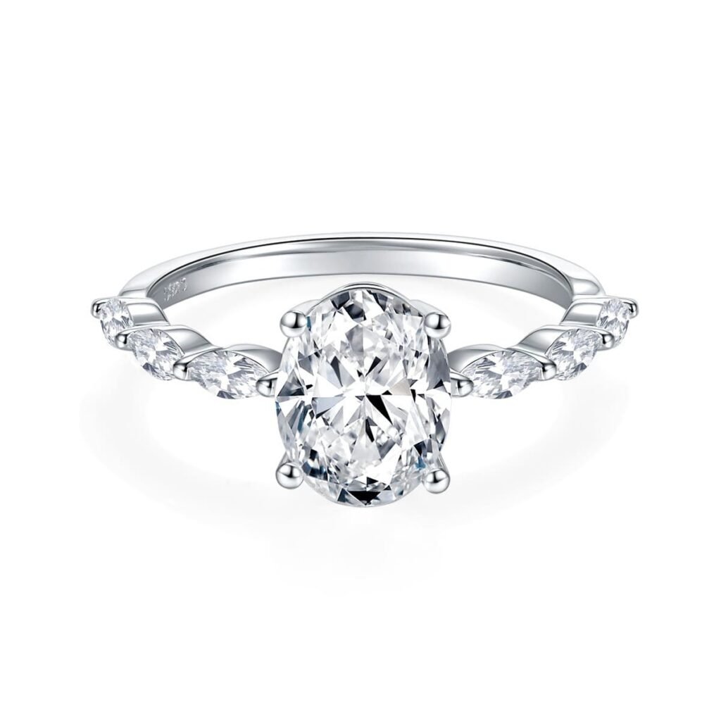Classic four-prong oval moissanite 2ct Ring marquise shaped band