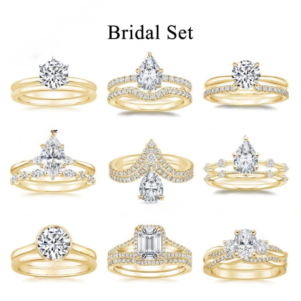 Bridal set 1CT-s925 sterling silver with moissanite wedding band Stacked Rings For Women