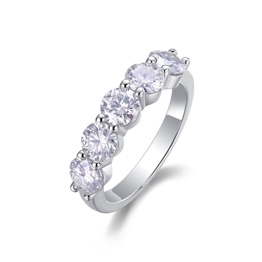 2.5 Carat S925 Round Cut 5 Stone Simple Ring Band